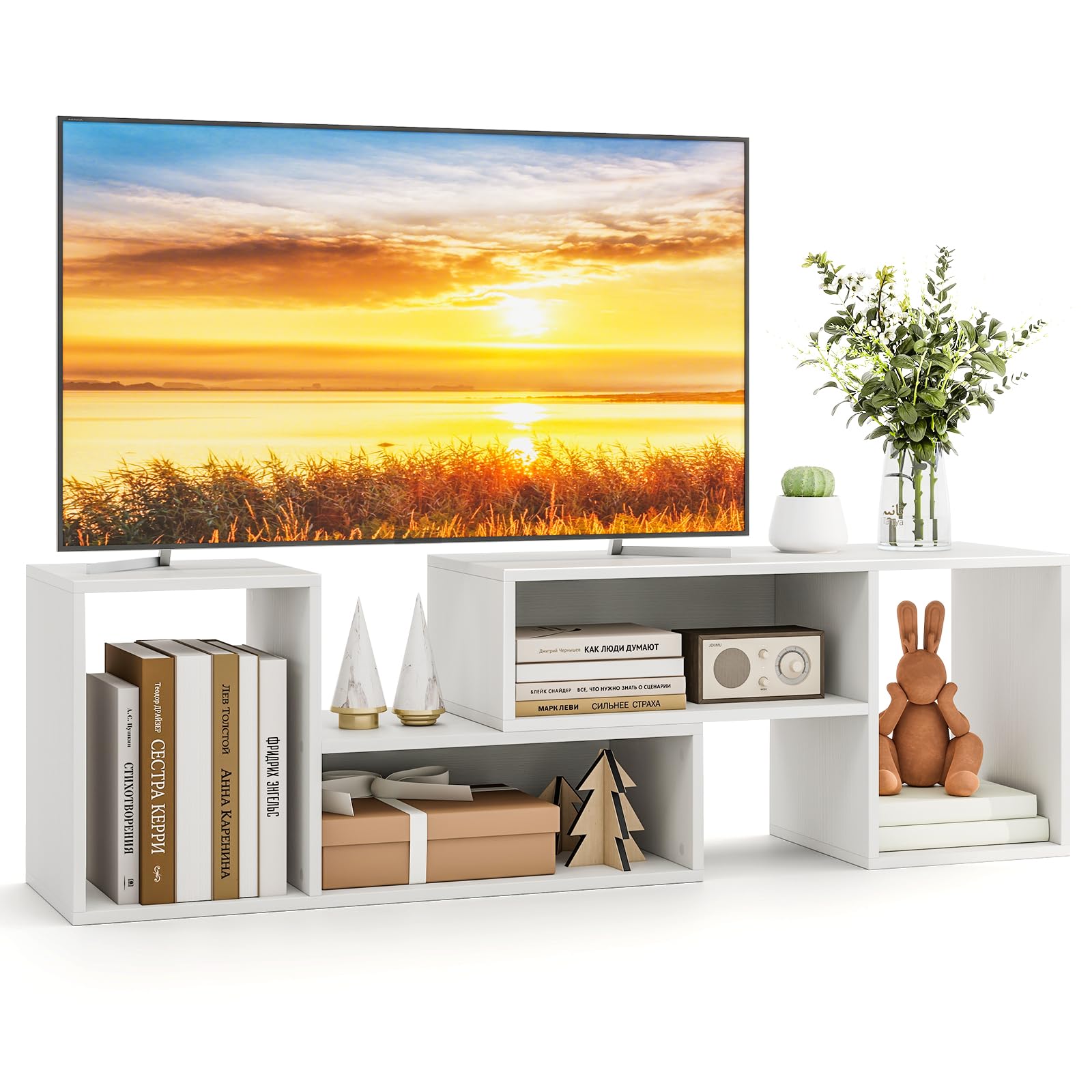 Tangkula 2 Pieces L Shaped TV Stand for Living Room